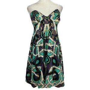 NWT Nicole Miller Collection Purple & Aqua Silk & Lurex Strapless Dress …